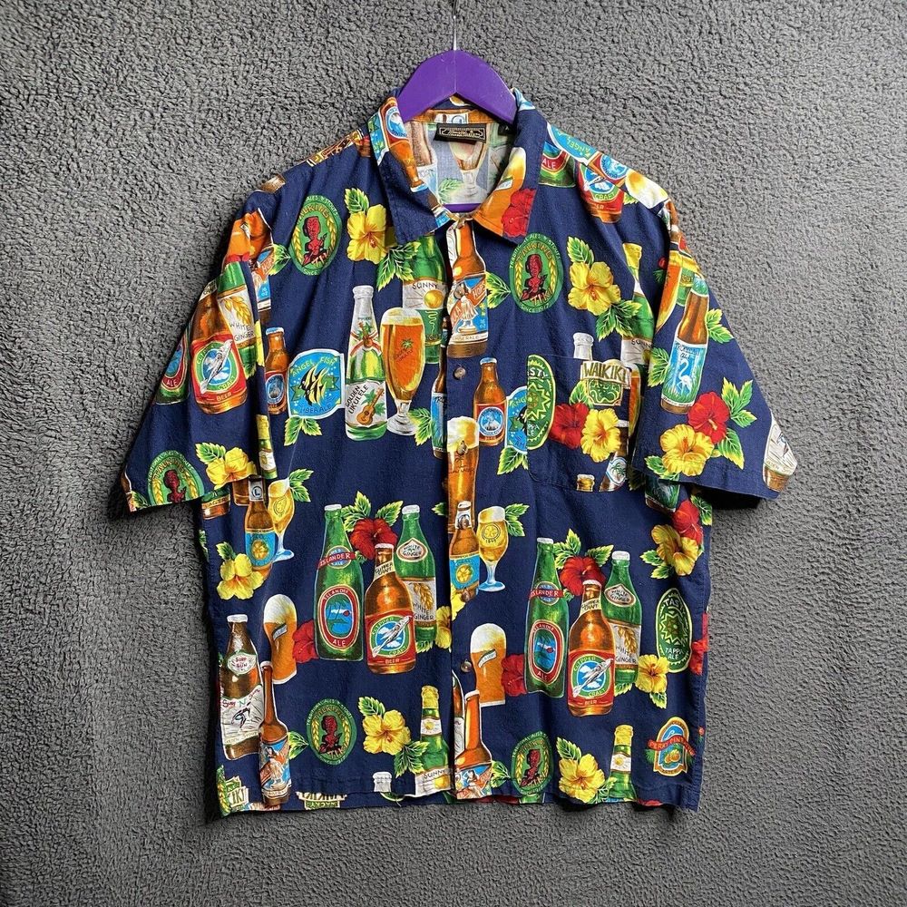 MONZINI COLLECTION Hawaiian All Over Print Button-Up Shirt Size XL Short Sleeve